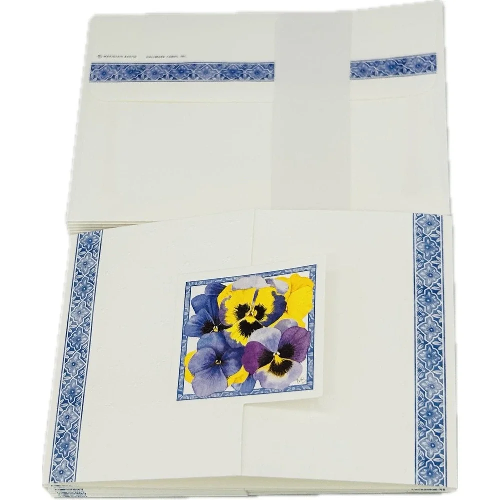 15 Hallmark Blank Nature's Sketchbook Pansies Note Cards & Envelopes Boxes READ